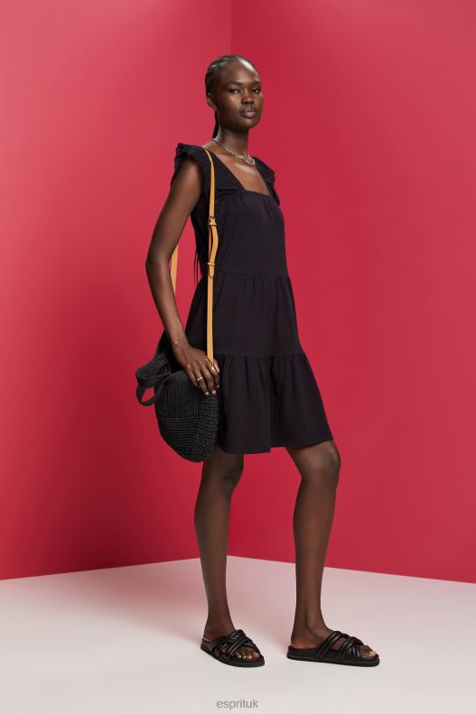 Esprit Jersey dress with embroidered lace sleeves Women Black Dresses P0D0X59 - Image 2