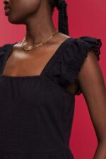 Esprit Jersey dress with embroidered lace sleeves Women Black Dresses P0D0X59 - Image 3