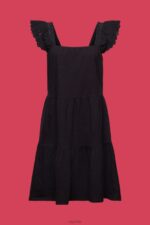 Esprit Jersey dress with embroidered lace sleeves Women Black Dresses P0D0X59 - Image 5