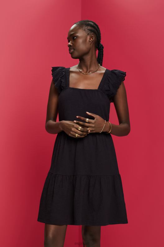Esprit Jersey dress with embroidered lace sleeves Women Black Dresses P0D0X59 - Image 1