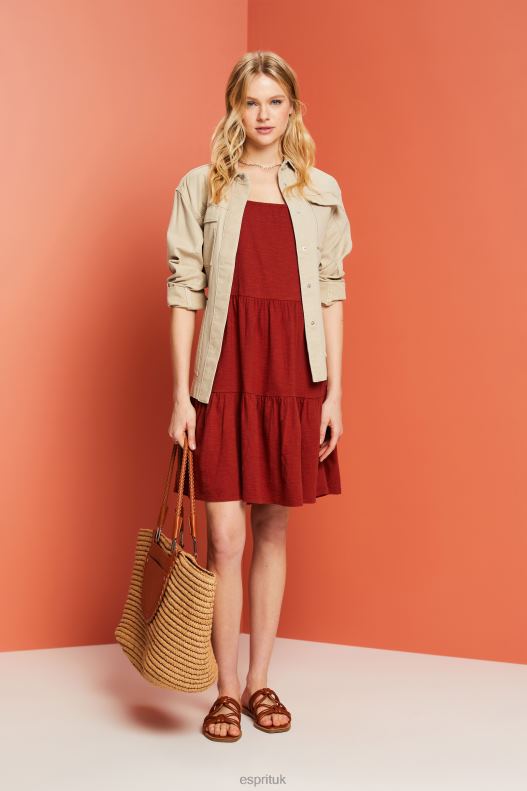 Esprit Jersey dress with embroidered lace sleeves Women Terracotta Dresses P0D0X60 - Image 2