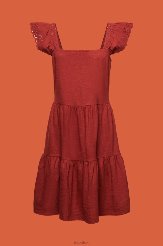 Esprit Jersey dress with embroidered lace sleeves Women Terracotta Dresses P0D0X60 - Image 5