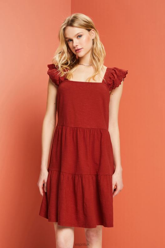 Esprit Jersey dress with embroidered lace sleeves Women Terracotta Dresses P0D0X60 - Image 1