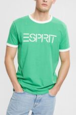 Esprit Jersey logo print T-shirt Men Green T-Shirts P0D0X950