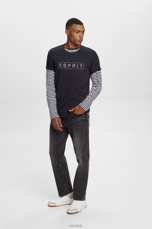 Esprit Jersey logo T-shirt, 100% cotton Men Black T-Shirts P0D0X733 - Image 2
