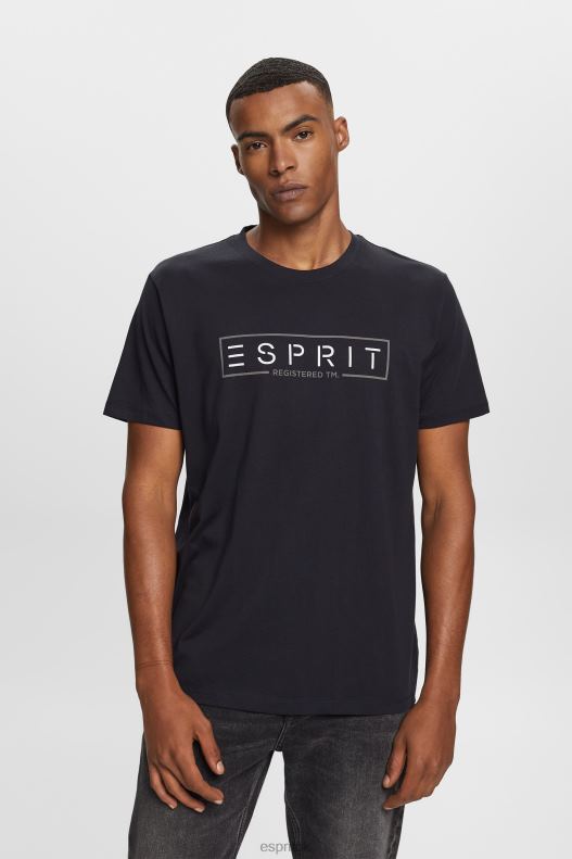 Esprit Jersey logo T-shirt, 100% cotton Men Black T-Shirts P0D0X733 - Image 1