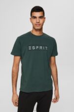 Esprit Jersey logo T-shirt, 100% cotton Men Teal Blue T-Shirts P0D0X734