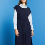 Esprit Jersey midi dress with a tie belt Women Navy Dresses P0D0X63