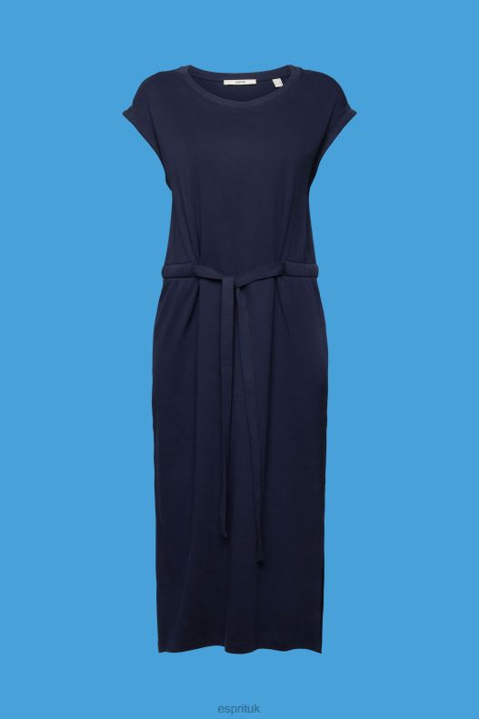 Esprit Jersey midi dress with a tie belt Women Navy Dresses P0D0X63 - Image 5