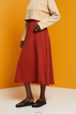Esprit Jersey midi skirt, sustainable cotton Women Terracotta Skirts P0D0X44
