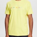 Esprit Jersey T-shirt with an embroidered logo Men Bright Yellow T-Shirts P0D0X920