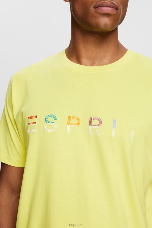 Esprit Jersey T-shirt with an embroidered logo Men Bright Yellow T-Shirts P0D0X920 - Image 3