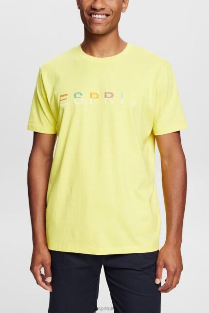 Esprit Jersey T-shirt with an embroidered logo Men Bright Yellow T-Shirts P0D0X920