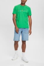 Esprit Jersey T-shirt with an embroidered logo Men Green T-Shirts P0D0X916 - Image 2