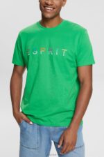Esprit Jersey T-shirt with an embroidered logo Men Green T-Shirts P0D0X916
