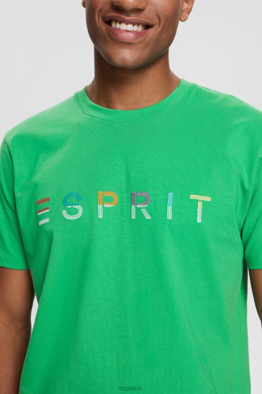 Esprit Jersey T-shirt with an embroidered logo Men Green T-Shirts P0D0X916 - Image 3