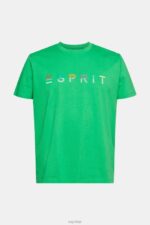Esprit Jersey T-shirt with an embroidered logo Men Green T-Shirts P0D0X916 - Image 5
