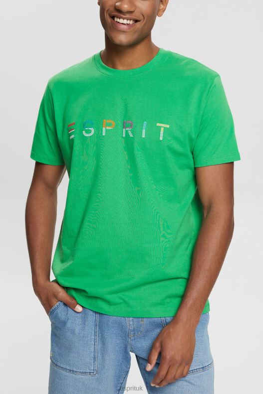 Esprit Jersey T-shirt with an embroidered logo Men Green T-Shirts P0D0X916 - Image 1