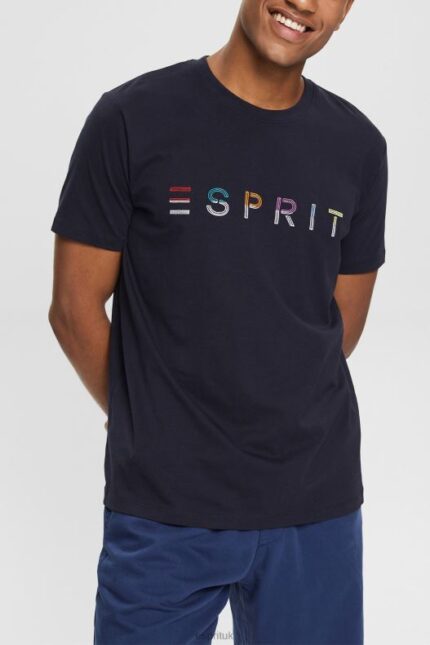 Esprit Jersey T-shirt with an embroidered logo Men Navy T-Shirts P0D0X917