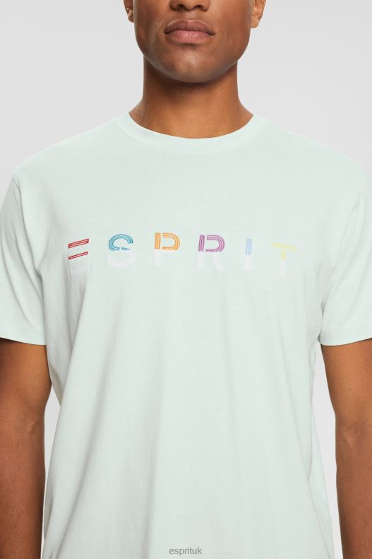 Esprit Jersey T-shirt with an embroidered logo Men Pastel Blue T-Shirts P0D0X919 - Image 3