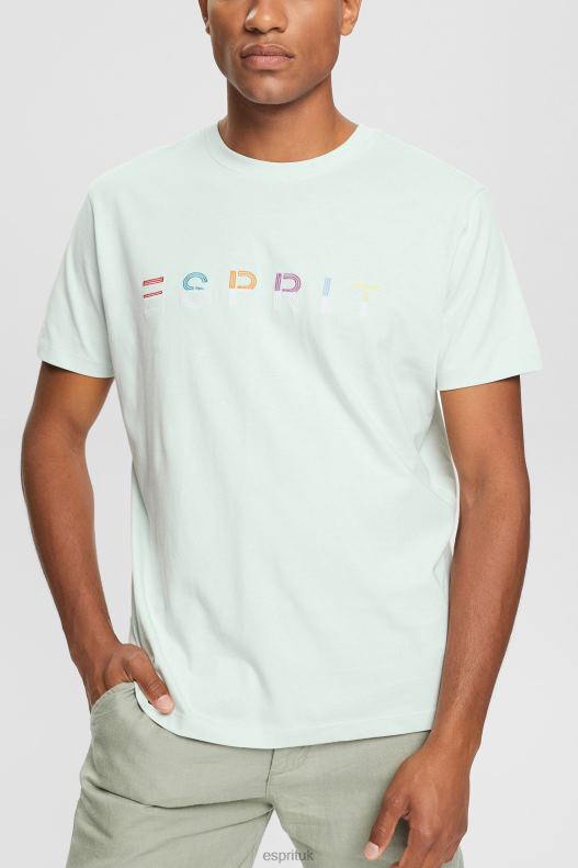 Esprit Jersey T-shirt with an embroidered logo Men Pastel Blue T-Shirts P0D0X919 - Image 1