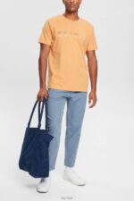 Esprit Jersey T-shirt with an embroidered logo Men Peach T-Shirts P0D0X918 - Image 2