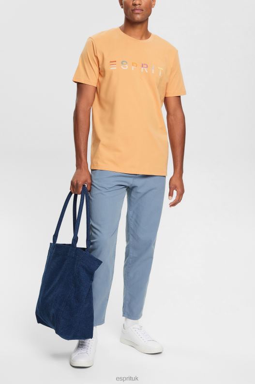Esprit Jersey T-shirt with an embroidered logo Men Peach T-Shirts P0D0X918 - Image 2