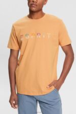 Esprit Jersey T-shirt with an embroidered logo Men Peach T-Shirts P0D0X918