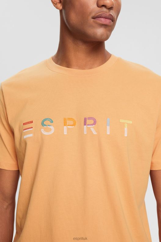 Esprit Jersey T-shirt with an embroidered logo Men Peach T-Shirts P0D0X918 - Image 3