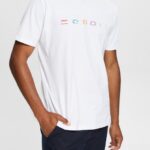 Esprit Jersey T-shirt with an embroidered logo Men White T-Shirts P0D0X915