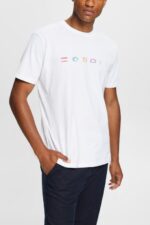 Esprit Jersey T-shirt with an embroidered logo Men White T-Shirts P0D0X915