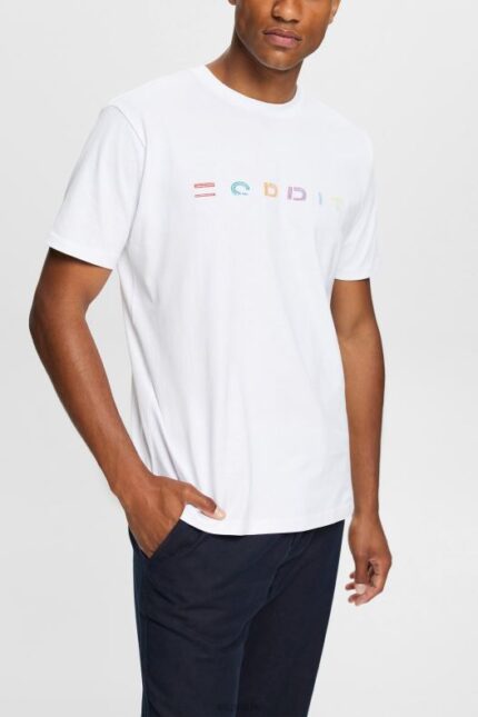 Esprit Jersey T-shirt with an embroidered logo Men White T-Shirts P0D0X915
