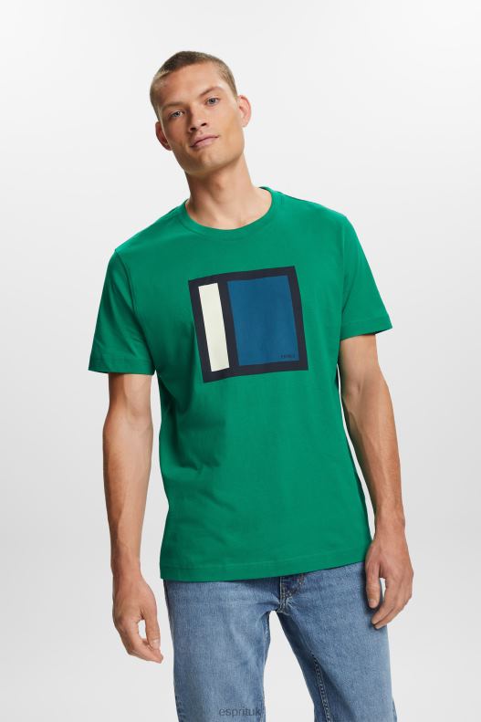 Esprit Jersey T-shirt with print, 100% cotton Men Dark Green T-Shirts P0D0X584 - Image 1