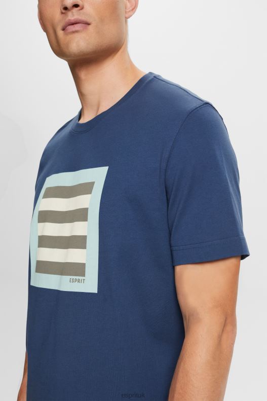 Esprit Jersey T-shirt with print, 100% cotton Men Grey Blue T-Shirts P0D0X585 - Image 3