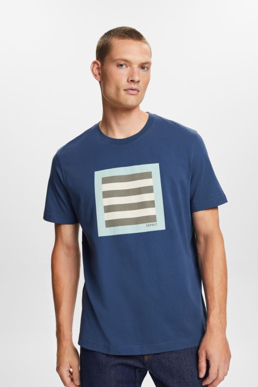 Esprit Jersey T-shirt with print, 100% cotton Men Grey Blue T-Shirts P0D0X585 - Image 1