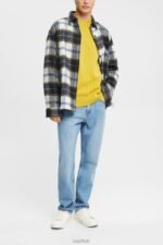 Esprit Jumper with herringbone pattern Men Dusty Yellow Sweaters P0D0X830 - Image 2