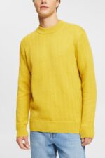 Esprit Jumper with herringbone pattern Men Dusty Yellow Sweaters P0D0X830