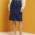 Esprit Knee-length denim skirt Women Blue Medium Wash Skirts P0D0X269