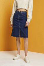 Esprit Knee-length denim skirt Women Blue Medium Wash Skirts P0D0X269