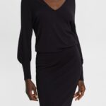 Esprit Knit dress with slit sleeves, LENZING ECOVERO Women Black Dresses P0D0X442