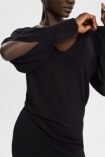 Esprit Knit dress with slit sleeves, LENZING ECOVERO Women Black Dresses P0D0X442 - Image 3