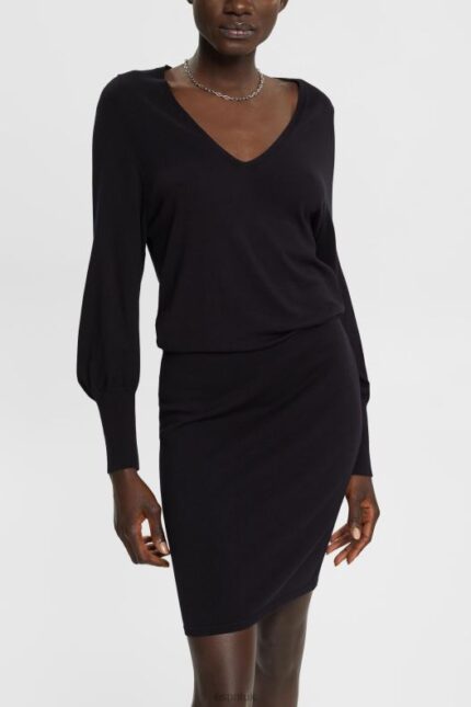 Esprit Knit dress with slit sleeves, LENZING ECOVERO Women Black Dresses P0D0X442
