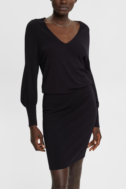 Esprit Knit dress with slit sleeves, LENZING ECOVERO Women Black Dresses P0D0X442 - Image 1