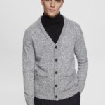 Esprit Knitted cardigan with buttons Men Medium Grey Sweaters P0D0X697