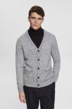 Esprit Knitted cardigan with buttons Men Medium Grey Sweaters P0D0X697