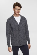 Esprit Knitted cardigan with buttons Men Navy Sweaters P0D0X698