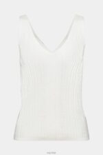 Esprit Knitted V-neck top with linen Women Off White Sweaters P0D0X305 - Image 5