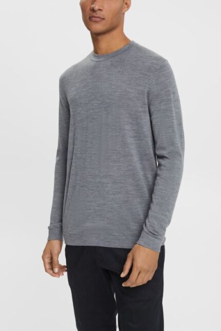 Esprit Knitted wool sweater Men Grey Sweaters P0D0X907