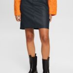 Esprit Leather effect midi skirt Women Black Skirts P0D0X443