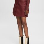Esprit Leather effect midi skirt Women Bordeaux Red Skirts P0D0X444